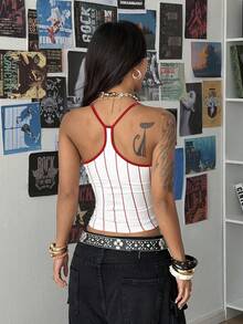 StreetHx Streetwear Women's Letter Print Camisole Tank Top, Summer - White - View 3