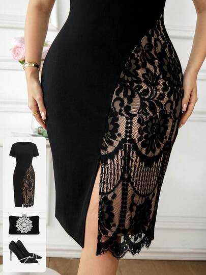 Ellevyn Plus Size Women's Summer Dress, Elegant Dress, Black Dress, Bodycon Dress, Black Patchwork PU Dress, Knee-Length Dress, Slit Dress, Short Sleeve Dress Carnival Costume Carnival Women Look 2026 Women Carnival Costume Carnival Outfit Carnival Costume For Women Women's Carnival Costume Spring Outfits For Women Spring Outfit Women Spring Break Outfits Summer Outfits For Women Summer Clothes Summer Vacation Outfits Summer Outfits For Woman Summer Clothes Women Elegant Dresses For Women Elegant Dress For Women Elegant Dresses For Party Elegant Dress Women