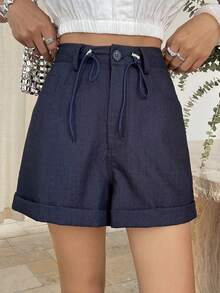 Quần short Bermuda dáng rộng, chất liệu giả denim, thích hợp cho mùa xuân/hè, đi nghỉ mát, dạo phố, hoạt động ngoài trời, phong cách bohemian, đi biển, công sở. - Màu xanh hải quân - Xem 5