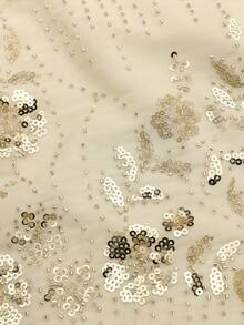 Ellevyn 女士露肩系领亮片宽松优雅休闲衬衫，适合春夏外出和海岛度假 - 杏色 - 查看 14