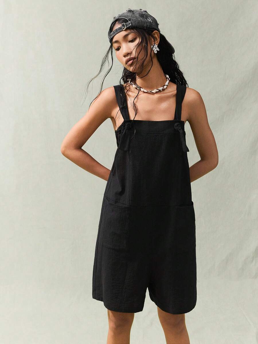 SoleilVie Women's Summer Casual Vacation Black Linen Jumpsuit - Black - View 1