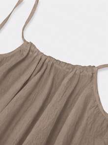 Cévolie Plus Size Solid Color Minimalist Casual Slip Dress - Mocha Brown - View 4