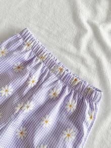 Vintaside Kids 女童紫色格子印花无袖上衣和配套长裤两件套，修身剪裁，适合外出、休闲、运动、派对等场合。 - 紫丁香色 - 查看 7