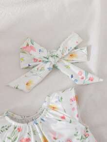 SHEIN Newborn Baby Floral Print Ruffle Casual Everyday Romper - Pink - View 6