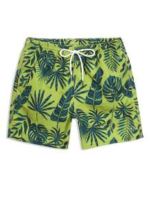 Horizaway 男士全印花弹力腰抽绳口袋休闲夏季沙滩裤 - 綠色 - 查看 6