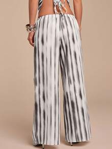 COSMINA Women's Casual Elastic Waist Printed White Wide Leg Pants, Suitable For Daily Wear, Spring/Summer - White - View 6