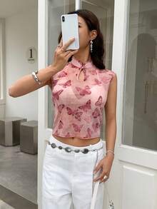 EastFlair Elegant Butterfly Print New Chinese Style Sleeveless Top, Summer - Multicolor - View 2