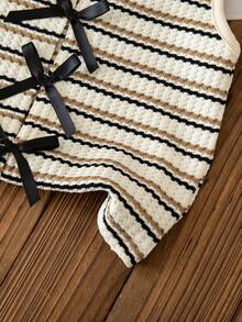 LMoss Kids Young Girl Versatile Knit Striped Crew Neck Fitted Camisole - Multicolor - View 5