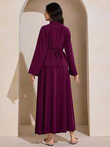 Graceveil Burgunderrotes plissiertes Crop Top mit Bindung vorne + Elastischer Taillenbund Rock, elegantes 2-teiliges Set für festliche Anlässe - Bordeaux - Übersicht 2