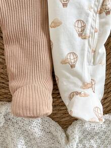 Loomiva Bộ đồ liền thân và quần dài tay cổ tròn mềm mại cho bé gái sơ sinh, họa tiết gấu hoạt hình. - màu nâu - Xem 5