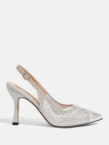 CUCCOO TILAWA Elegant Women's Pointed Toe Buckle Strap Stiletto High Heels - Fashionable Sexy Rhinestone Mesh Breathable Chic Versatile Women's High Heel Pumps - Suitable For Weddings, Galas, Parties And Dances - Silver - View 2