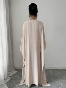 Elenzga Middle Eastern Style Embroidered V-Neck Loose Batwing Sleeve Maxi Dress - Apricot - View 2