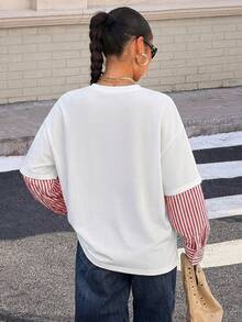 Muchica Women's New 2 In 1 Round Neck Loose Long Sleeve T-Shirt Striped Long Sleeve Summer Long Sleeve Tops Summer Modest Tops - Multicolor - View 2