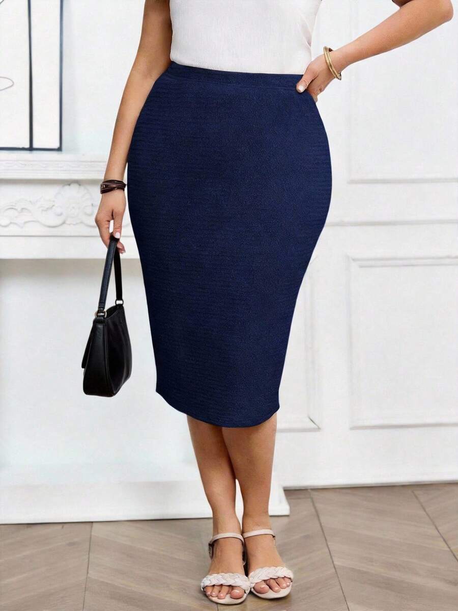 Miaspire 加大码 Old Money 纯色 A 字裙，休闲时尚，适合日常穿着，女士夏季服装，女士度假服装 - 藏蓝色 - 查看 1