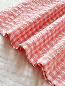 SHEIN Vintaside Kids 1件女童夏季新款粉色格子圆领短袖雏菊刺绣腰部松紧后领水滴格子学院风可爱甜美休闲连衣裙 - 粉色 - 查看 8