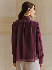 Anewsta 女士优雅V领紫色雪纺衬衫，适合工作和约会穿着 - 紫色 - 查看 7