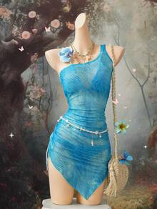 EgrlEra 不对称下摆迷你连衣裙 - 藍色 - 查看 1