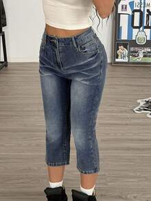 Muchica Women's Fashionable Casual 7/8 Length Jeans - Medium Wash - View 1