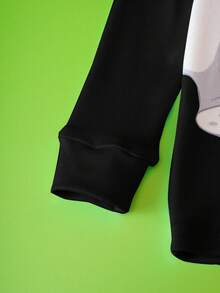 LOONEY TUNES X SHEIN 男婴可爱卡通动物印花长袖T恤和裤子修身睡衣套装 - 黑色 - 查看 4