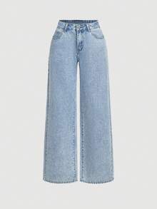 Sweetra Quần jeans nữ ống rộng dáng suông, đa năng, có túi. - Màu xanh lam - Xem 2