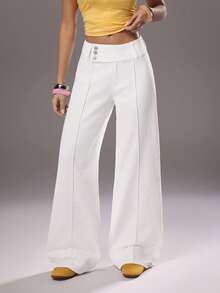 TRNVIE Y2K Fashion Casual High Waist Wide Leg White Denim Jeans - White - View 4