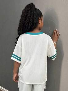 SHEIN 少女可爱图案印花宽松T恤，休闲百搭，适合日常穿着 - 白色 - 查看 2