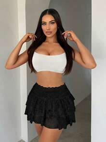 SHEIN SXY Women White Lace Skirt Summer Clothes Peplum Skirt - Black - View 4