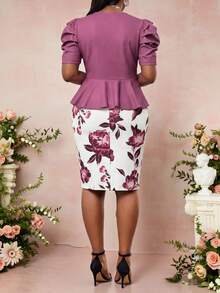 Fleurora Bộ đồ 2 món cỡ lớn, cổ chữ V, tay ngắn, xếp ly, viền bèo nhún, thanh lịch cho mùa hè. - Nhiều màu - Xem 3