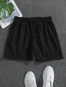 Manfinity Homme Plus Size Men's Summer Casual Distressed Contrast Drawstring Waist Shorts - Black - View 3