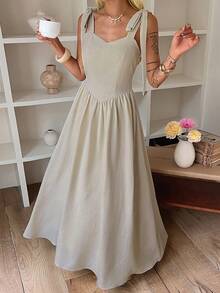 DAZY Women's Solid Color Knot Strap Casual Dress - Apricot - View 5