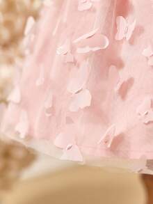 Baby Girl Elegant & Cute Pink Butterfly Mesh Dress - Pink - View 4