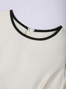 GlowEve Women's Crew Neck Short Puff Sleeve Waist Button Design Elegant Dress - White - View 4