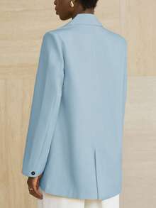 Aveloria Modichic Women's Business Style Solid Color Double-Breasted Blazer Jacket For Commuting, Autumn  - Baby Blue - View 2