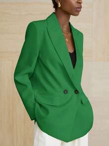 Aveloria Modichic Women's Business Style Solid Color Double-Breasted Blazer Jacket For Commuting, Autumn  - Green - View 4