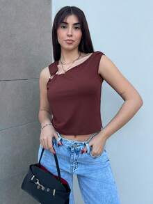 Hitanina 2 件套不对称领修身 T 恤，百搭休闲上衣，春夏 - 彩色 - 查看 5