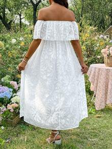 SHEIN Pregnant Women's Elegant Vacation Textured Off-Shoulder Dress, Summer - White - View 2