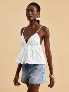 Travachic Top de tirantes casual con aplicación de nudo de unicolor, para vacaciones, verano, top de verano, playa para mujeres, vacaciones en la playa para mujeres, mujeres de vacaciones, top blanco - Amarillo - Ver 6