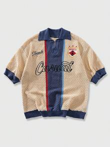 ROMWE MEN Men's Embroidered Knit Polo Shirt, Short Sleeve Top - Multicolor - View 8