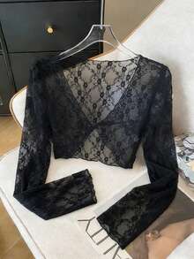 Airaco 女士休闲蕾丝扭结设计长袖上衣 - 彩色 - 查看 3