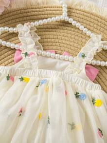 SHEIN Baby Girl Cute & Elegant Apricot Bowknot Strap Romper, Summer - Apricot - View 5