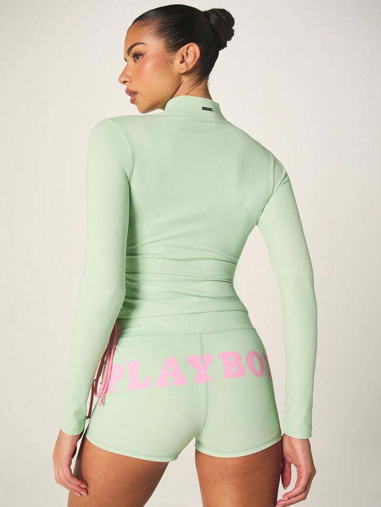 Missguided x Playboy Contrast Tie Ruched Active Zip Up Jacket With Long Sleeves And High Neck For Casual Wear And Athletic Activities