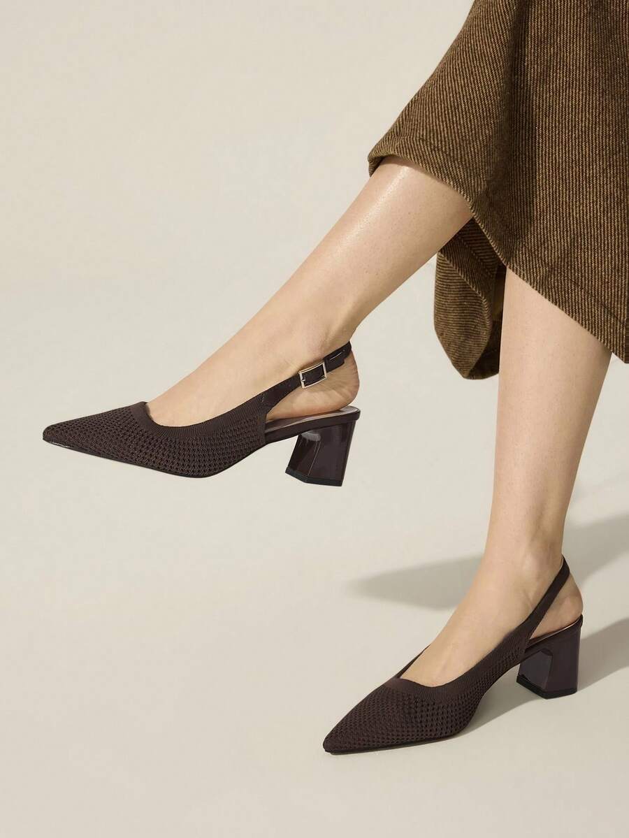 CUCCOO BASICS Damen Spitze Absatz Schuhe mit mittlerem Absatz, kaffeebraun, Stoff, Tau Absatz, Sommer atmungsaktiv, Frühling Schuhe, Weihnachten Schnalle nach dem Anheben Gürtel, Ausschnitt atmungsaktiv, Pendeln - dunkelbraun - Übersicht 1