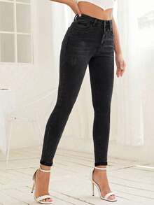 Breezaya 女士高腰紧身牛仔裤 - 深灰色 - 查看 3