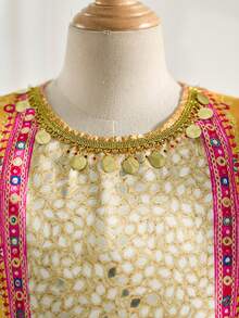 SHEIN 少女修身休闲简约舒适圆领套头羊腿袖A字连衣裙，适合情人节和圣诞节穿着。 - 彩色 - 查看 6