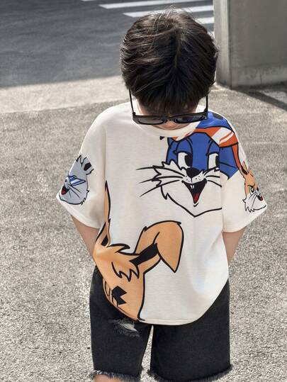 儿童/男童休闲舒适印花圆领短袖针织T恤