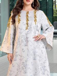 Al Najma فستان نسائي أنيق مطرز بالترتر بطراز عربي لأحجام كبيرة - متعدد الألوان - مشاهدة 3