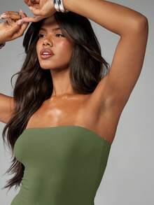 MISSGUIDED Strapless Bandeau Bodycon Mini Dress For Summer Nights Out Club Party Evening - Army Green - View 3