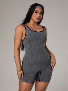 Rhythm Era Bộ áo liền quần thể thao không tay không đường may dành cho nữ cỡ lớn - màu đen - Xem 5