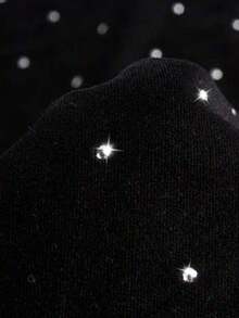 Resyla Shiny Rhinestone Embellished Minimalist Round Neck T-Shirt, A Great Gift For Friends - Black - View 4