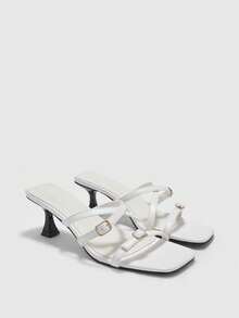 CUCCOO BIZCHIC Sandalias de tacón alto de primavera y verano con palabra elegante y de temperamento para mujer, nuevas, de moda simple y versátiles con punta abierta - Blanco roto - Ver 7